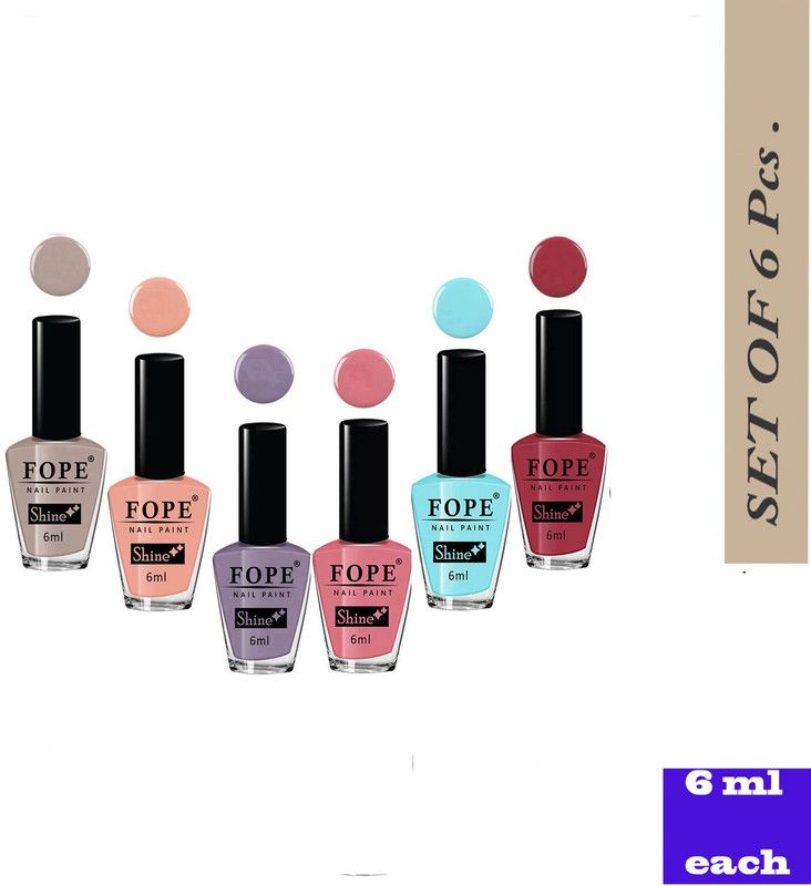 FOPE Long Shine Glossy Nail polish set-13-19Light Nude,Light Purple,Nude Old Brick,Sky Blue,Light Pink,Light Nude,Light Purple,Nude  (Pack of 6)