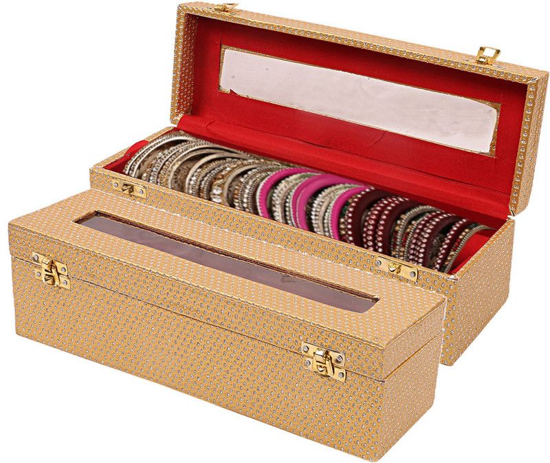 KUBER INDUSTRIES Wooden 2 Pieces One Rod Bangle Storage Box (Gold) -CTKTC8703 Metalic Design Vanity Box  (Gold)