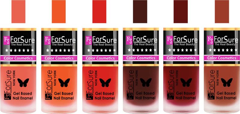 ForSure Peach,Orange, Red, Reddish Maroon, Maroon, Nude Velvet Matte Nail Polish (Set of 6 Nail Polish) Peach,Orange, Red, Reddish Maroon, Maroon, Nude  (Pack of 6)
