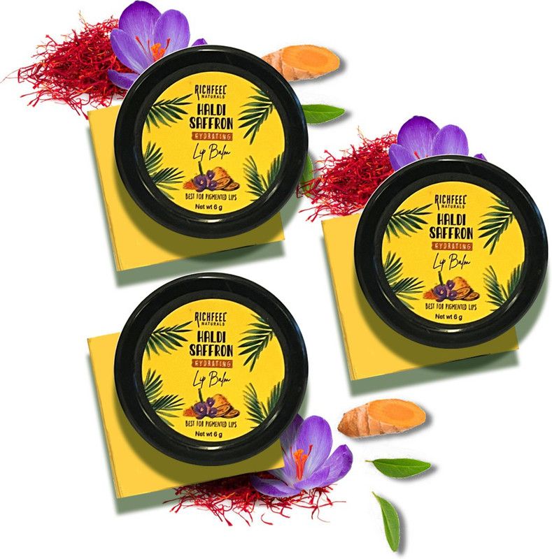 Richfeel Hydrating Lip Balm With Haldi & Saffron 6 G Pack of 3 Saffron  (Pack of: 3, 18 g)