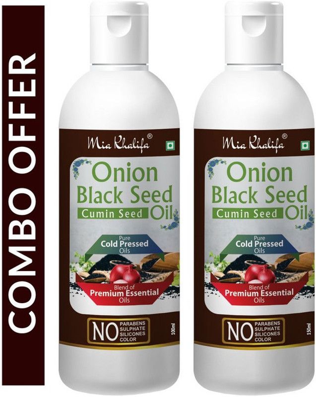 Mia Khalifa Onion Black Seed Hair Oil Preventing Hair Loss & Promoting Hair Growth Oil 100 ML + Onion Black Seed Hair Oil Preventing Hair Loss & Promoting Hair Growth Oil 150 ML (Set of 2 Bottle) (250 ML) Hair Oil  (250 ml)