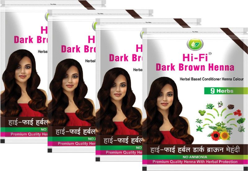 HI-FI Natural Dark Brown Hair Mehandi (Henna) Ammonia Free 40gm - (Pack of 4)  (160 g)