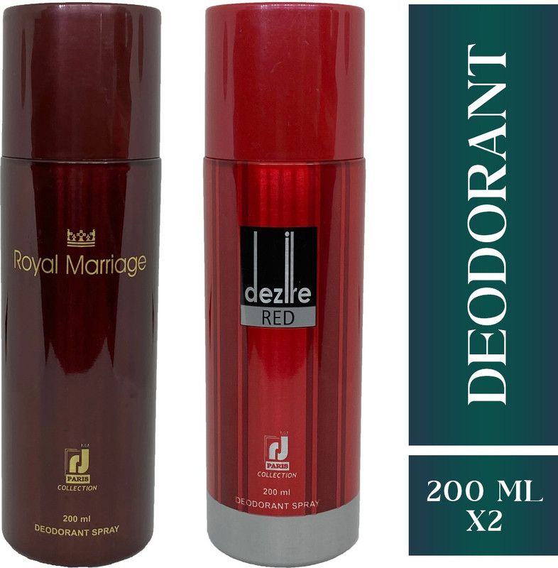 R J PARIS PROFESSIONAL ROYAL MARRIAGE + DEZIRE RED Combo Pack Deodorant Spray - For Men & Women  (400 ml, Pack of 2)