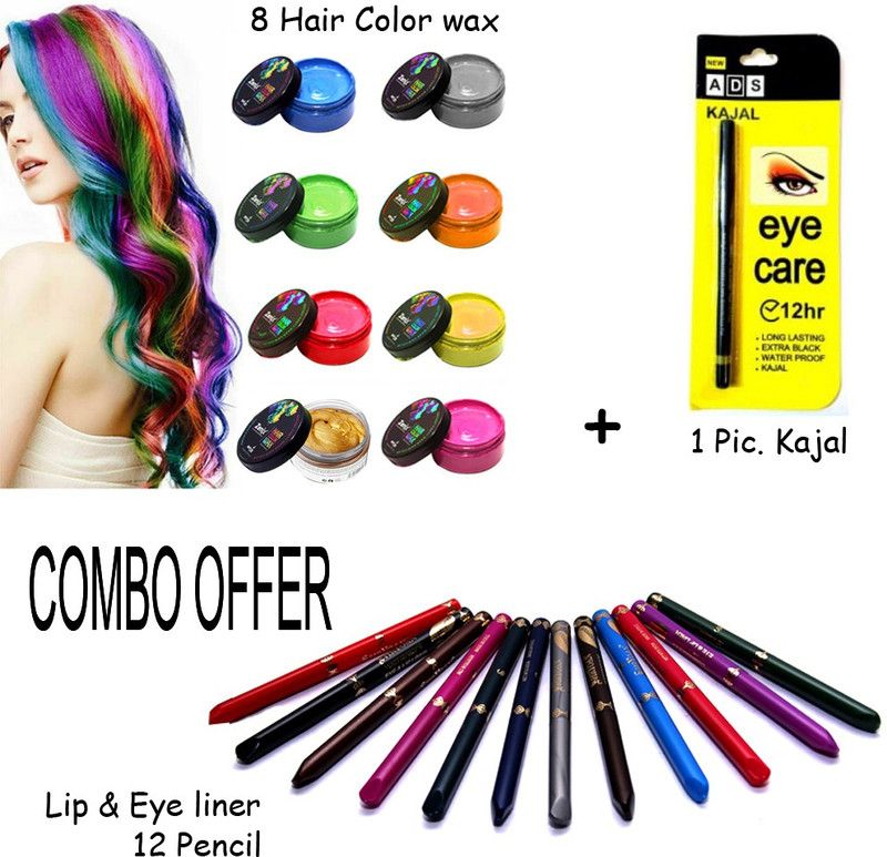 zenix Truom Hair With EYE KAJAL Withh LIP LINER (Pack of 19, 19 COLOUR ) Hair Wax  (100 g)