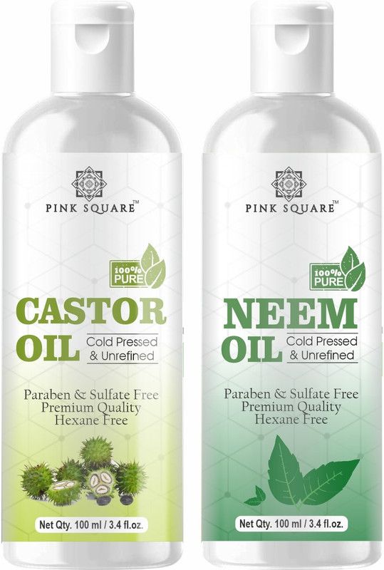 Pink Square Premium Castor & Neem Herbal Hair Oil ( Non-Sticky) - For Strong and Shiny Hair Combo Pack of 2 Bottle of 100ml (200ml) Hair Oil  (200 ml)