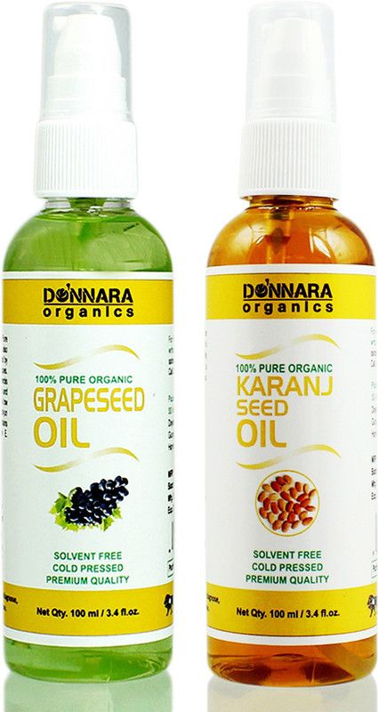 Donnara Organics 100% Pure Grapeseed oil and Karanj Oil Combo of 2 Bottles of 100 ml(200 ml) Hair Oil  (200 ml)