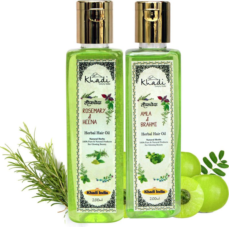 Leafveda Khadi Herbal Rosemary-Heena and Amla-Brahmi Hair Oil Pack Of 2 Hair Oil  (400 ml)