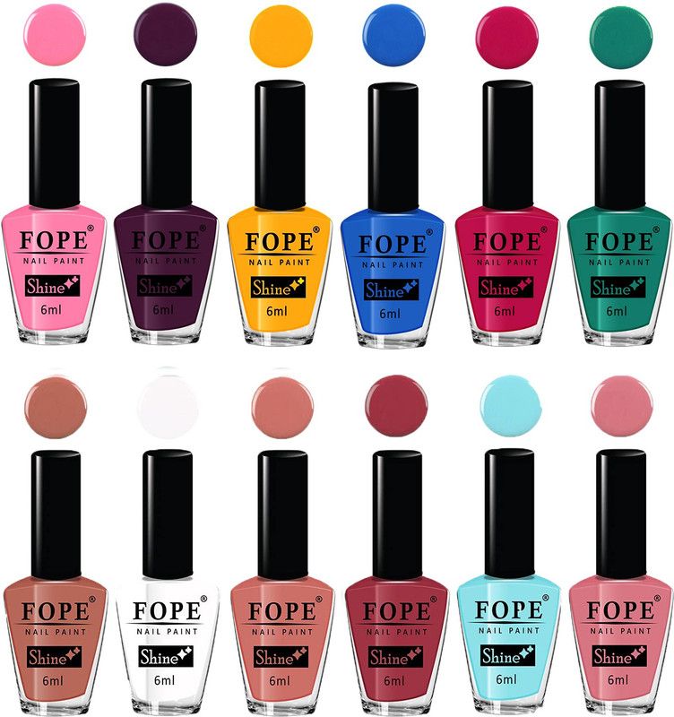 FOPE Enamel Splash Glossy nail polish combo set F-137 Light Nude,Peach,White,Carrot Pink,Nude Grey,Peach,  (Pack of 12)