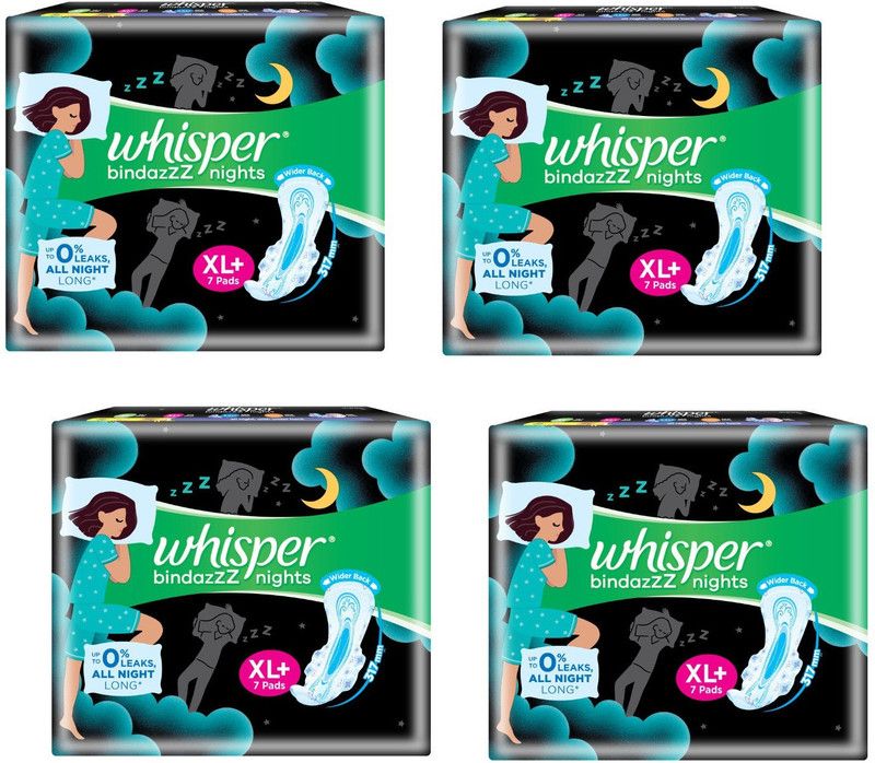 Whisper Bindazz-Night for Women, XL+ ( 7 +7+7 +7 Pads ) Sanitary Pad Sanitary Pad  (Pack of 28)