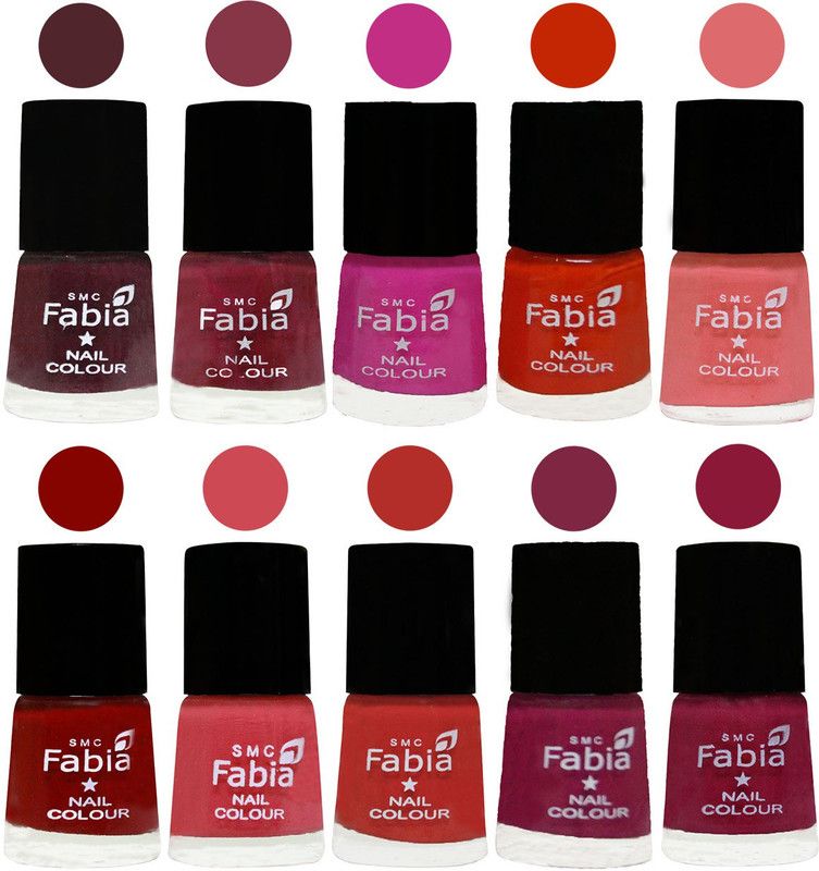 Fabia Matte Nail Polish Combo/Multicolor Nail Polish/Mix Color/Combo Color Set of 10pcs(6ml each) 110201923 Wine-Wine Red-Pink Pink-Fire Orange-Baby Pink-Bold Red-Strawberry-Candy Orange-Dark Magenta-Pure Wine  (Pack of 10)