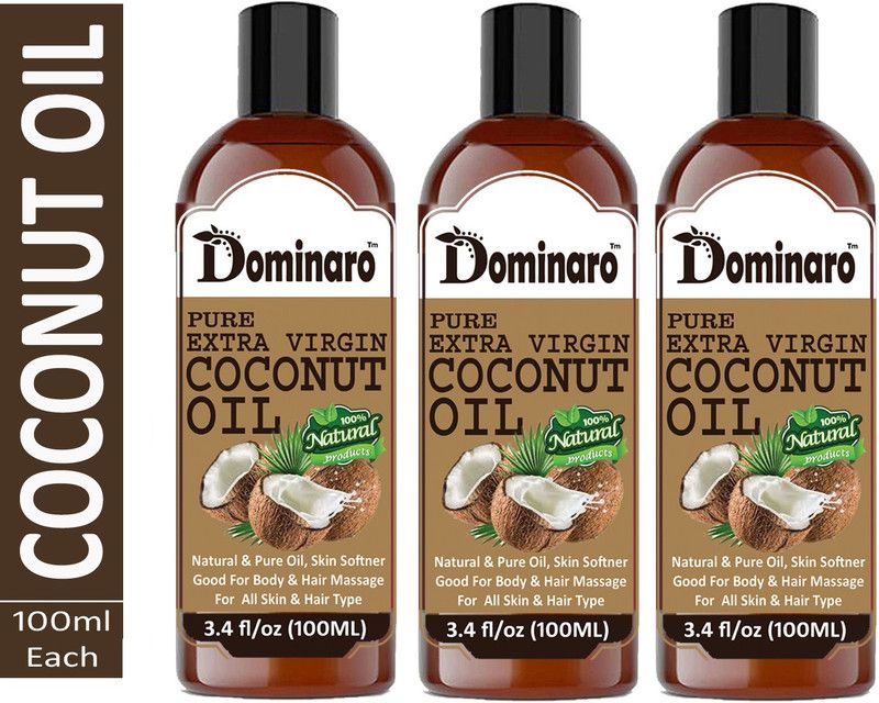 Dominaro Premium Extra Virgin Coconut Oil - 100% Pure & Natural Hair Oil (100 ml) Pack Of 3 bottle 300ml Hair Oil  (300 ml)