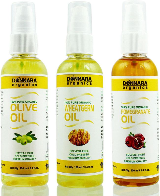 Donnara Organics Premium Olive oil, Wheatgerm oil & Pomegranate oil Combo pack of 3 bottles of 100ml(300 ml) Hair Oil  (300 ml)