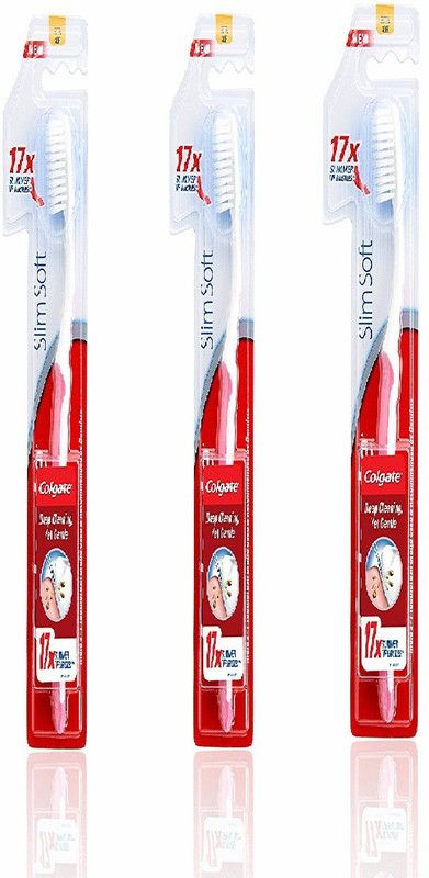 Colgate Slim Soft 17x Slimmer Tip Bristles Tooth Brush Soft Brush Soft Toothbrush  (3 Toothbrushes)