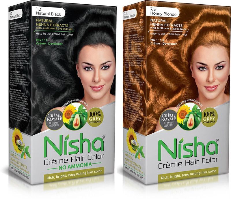 Nisha Creme Hair Color Combo Set Natural Black And 7.3 Honey Blonde , 7.3 Honey Blonde
