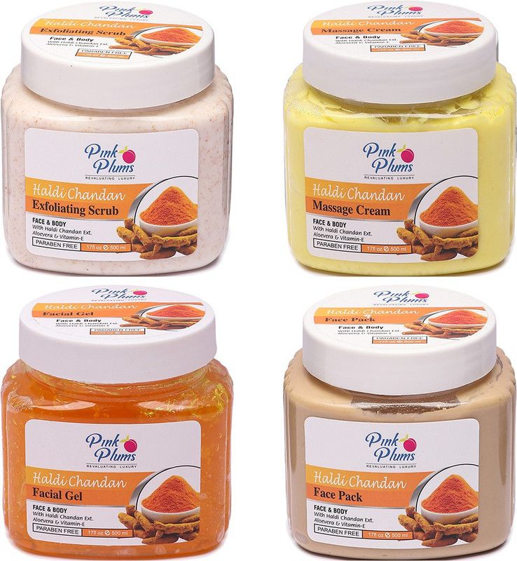 PINK PLUMS Salon Series Haldi Chandan Facial Kit Set of 4, 2000 ML All Skins  (4 x 500 ml)