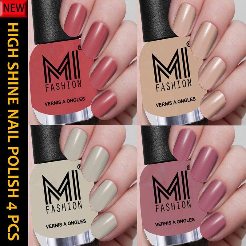 MI FASHION Professional Nude Series Super Shine 4 Nail Paint Combo 12ml each Summer Tan,Skin Nude,Light Nude,Spring Nude  (Pack of 4)