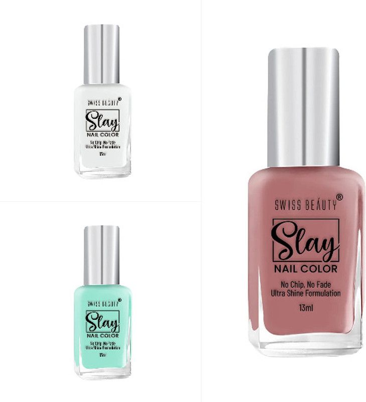 SWISS BEAUTY Slay Nail Color Ultra Shine Formulation (SB-114) (NO-2+7+10) Call Me Rich, Creamy Nude, Sunny  (Pack of 3)
