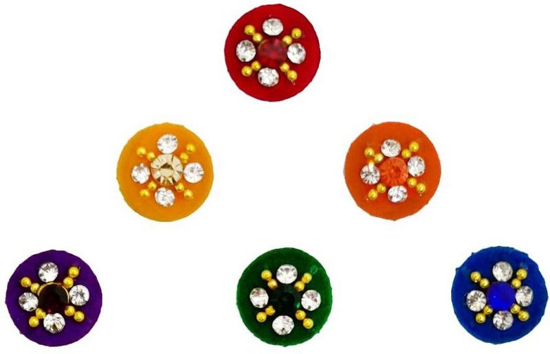 Comet Busters Round Multicolor Velvet Bindis With Stone Work (BV1346) Forehead Multicolor Bindis  (Indian Bindi)