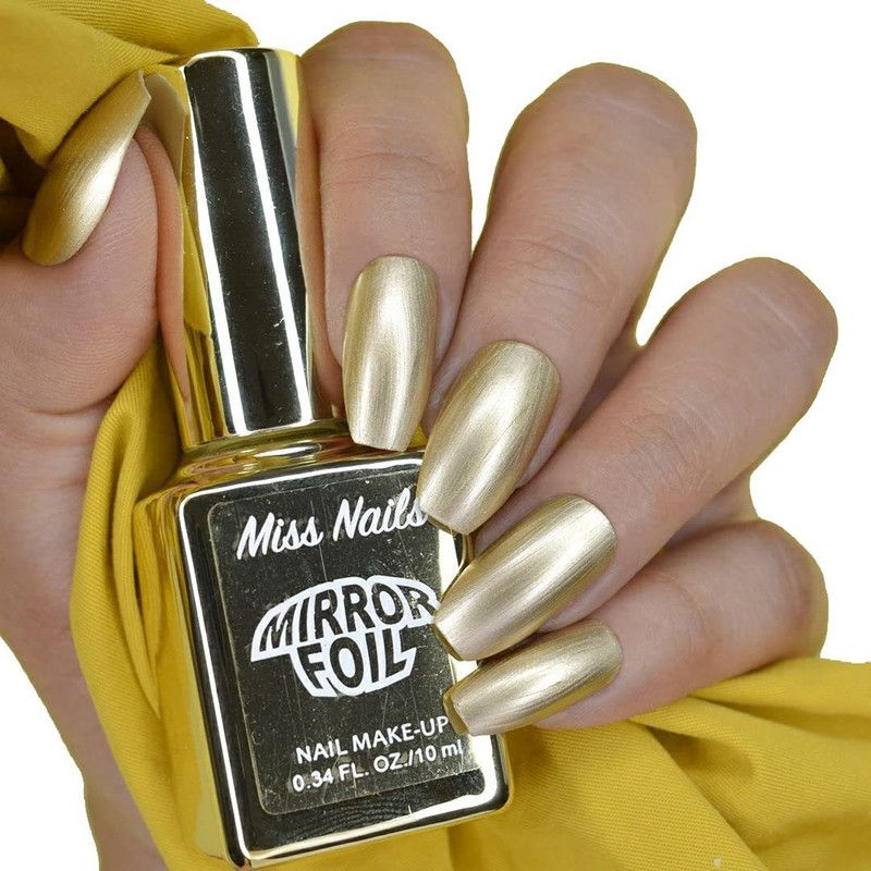 Miss Nails 15 Toxic Free Long Lasting Nail Color Mirror Like Finish Mirror Foil Collection 10 ml Miss Golden