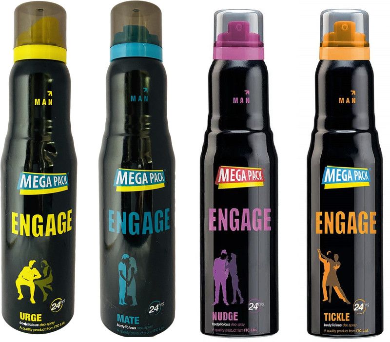 Engage Urge, Tickle, Nudge and Mate Maga Pack Deodorant Spray for Men 220ml Each (Pack of 4) Deodorant Spray - For Men & Women  (880 ml, Pack of 4)