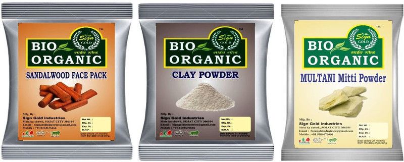 sign gold Sandalwood Face Pack Powder, Kaolin Clay Powder & Multani Mitti Powder - Set of 3 (300 g)  (300 g)