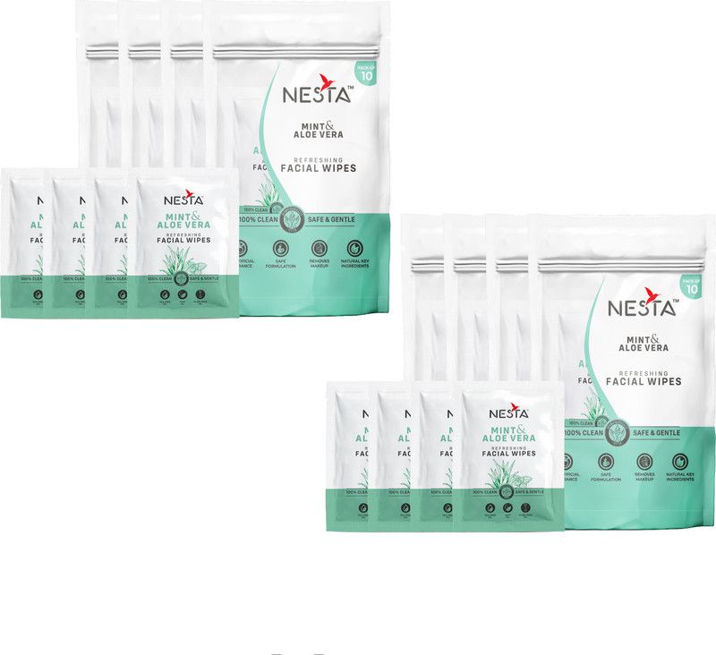 NESTA Face Tissue 80 Mint Wet Wipes with Aloe Vera (80-Wipes)  (80 Tissues)