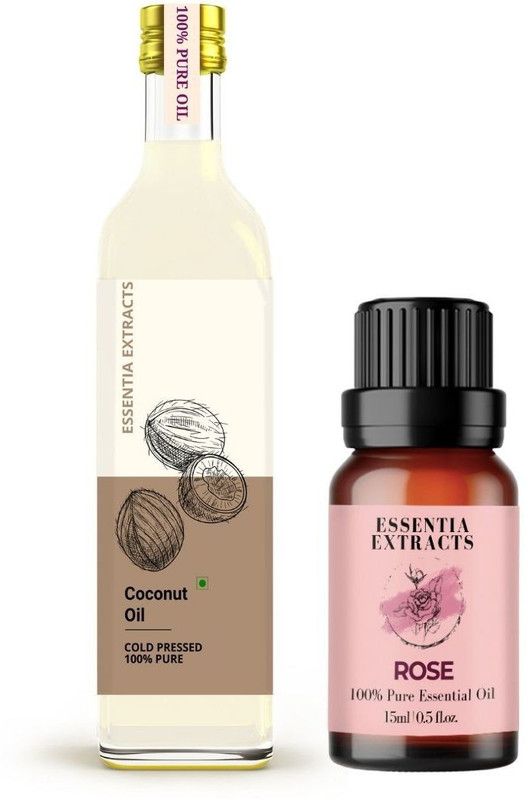 ESSENTIA EXTRACTS Combo of Rose Essential Oil & Coconut Oil Pack of 2 (15ML + 100ML)  (115 ml)