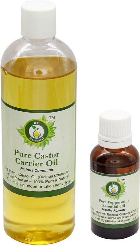R V Essential Castor Carrier Oil (200ml) and Peppermint Essential Oil (30ml)- 100% Pure & Natural  (230 ml)