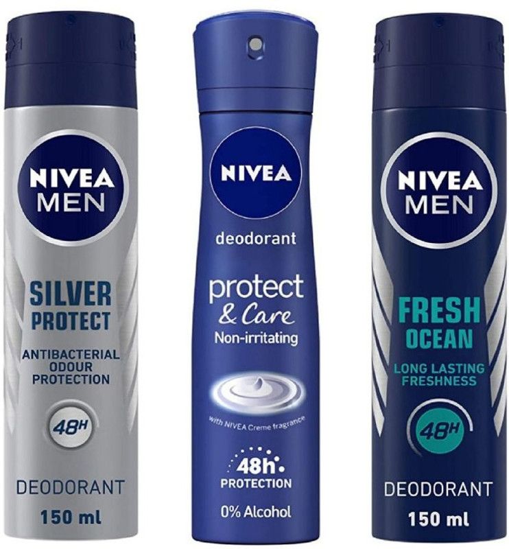 NIVEA Silver Protect Deo 150 ml , Protect Care Deo 150 Ml , Fresh Ocean Deo 150 ml (Pack of 3) # 185 Deodorant Spray - For Men & Women  (450 ml, Pack of 3)