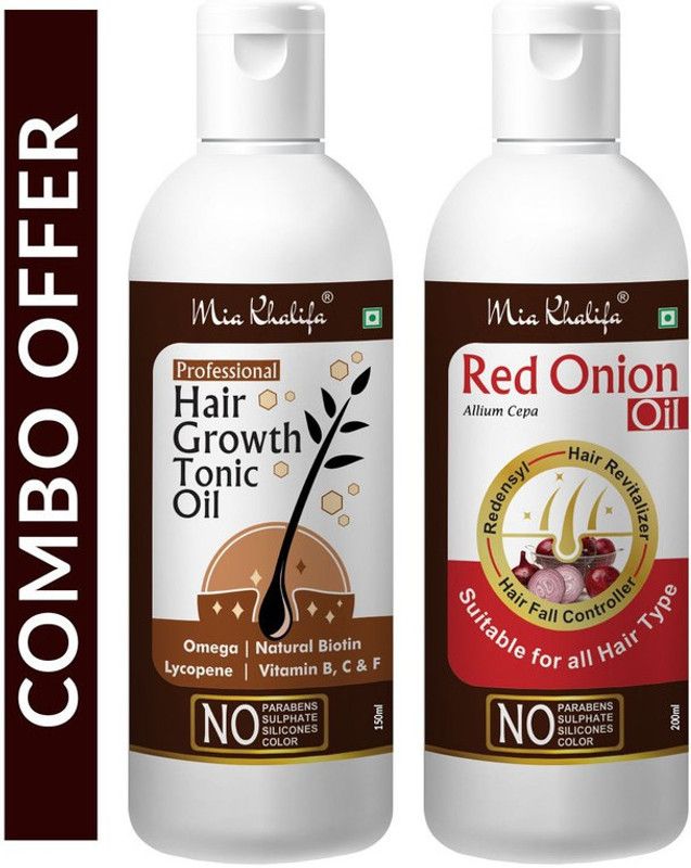 Mia Khalifa 100 % Pure and Natural Hair Growth Tonic For Hair Regrowth, Anti Hair Fall 150 ML + Red Onion Oil with Redensyl + Hair Revitalizer, Hair Regrowth & Hair Fall Control Hair Oil 200 ML Hair Oil  (350 ml)