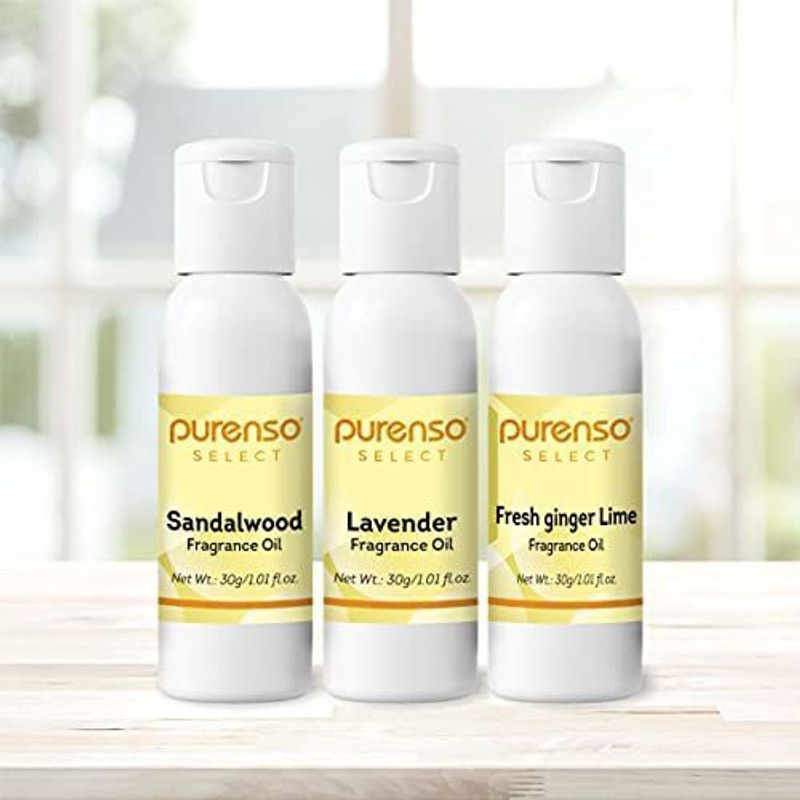 PURENSO Fragrance Oil Combo (Lavender + Sandalwood + Fresh Ginger Lime (30g x 3 Bottles) for Soap Making, Diffusers, Lotions, Slime, DIY  (90 ml)