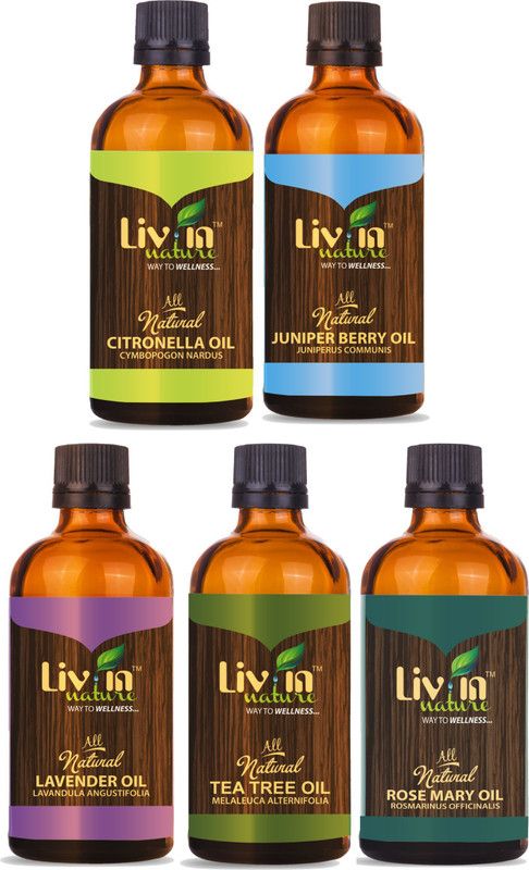LIV IN NATURE Set of 5 Essentials Oils - Citronella, Teatree, Lavender, Rosemary, Juniperberry (30ml each)  (150 ml)