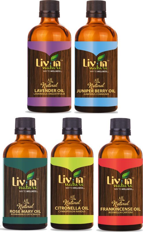 LIV IN NATURE Set of 5 Essentials Oils - Citronella, Rosemary, Lavender, Frankincense, Carrotseed (50ml each)  (250 ml)