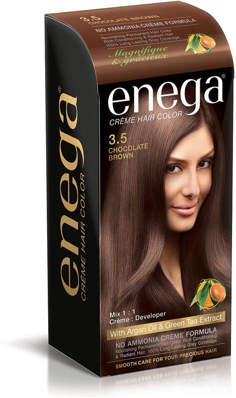 enega Cream hair color (100 ml/each) superior quality with Argan Oil & Green Tea extract NO AMMONIA Cream FORMULA smooth care for your precious hair! (Pack of 1) , CHOCOLATE BROWN 3.5