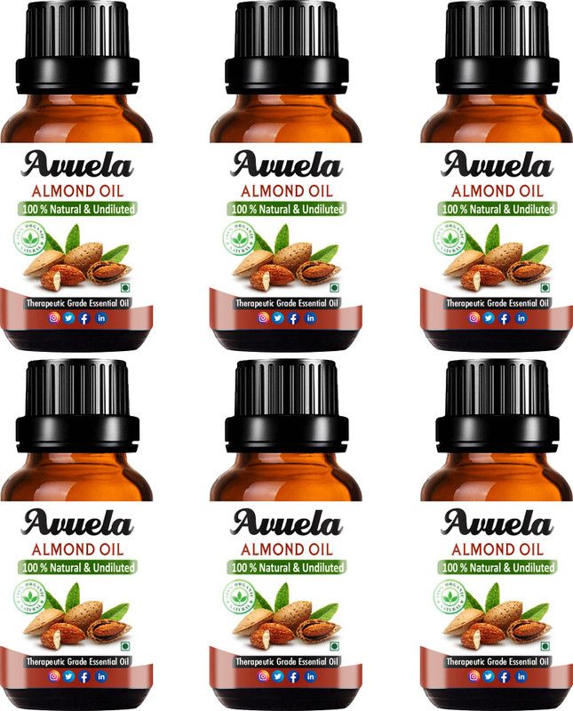 avuela Cold Pressed & Certified Organic Almond Oil (for Hair, Skin, Face Care & Massage) (30 ml) (Pack of 6)  (180 ml)