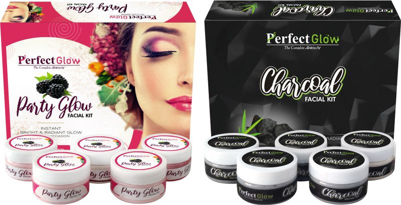 Perfect Glow Professional Party Glow mixed Fruits + Charcoal Facial kit ,Unisex For Fairness  (10 x 50 g)