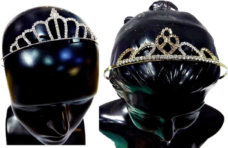 Proplady Rhinestone Princess Combo (Pack of 2) Gold & Silver Metal Crown Hairbands/Tiara Bands/Party Hair Accessories for Girls & Women Hair Band  (Silver, Gold)