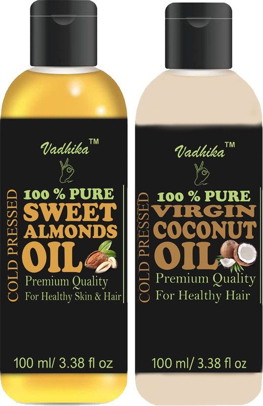 Vadhika Natural Sweet Almonds Oil & Virgin Coconut Oil Combos Of 2 Bottles Hair Oil (200 ml)  (200 ml)