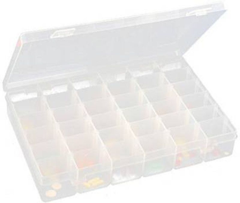 JIGSHTIAL 36 Grids Clear Plastic Storage Box with Adjustable Dividers Organizer Pills Drug MAKEUP Vanity Box  (Multicolor)