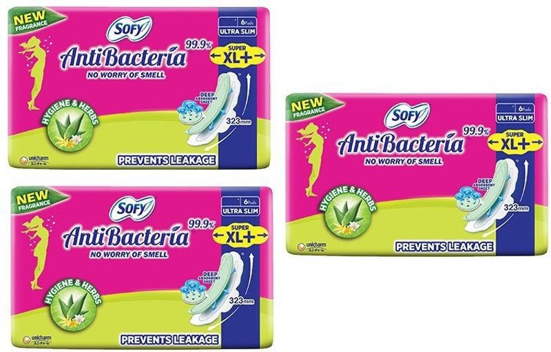 SOFY Antibecteria Super XL Plus (XL+) - 6+6+6 Pads Pack Sanitary Pad  (Pack of 18)