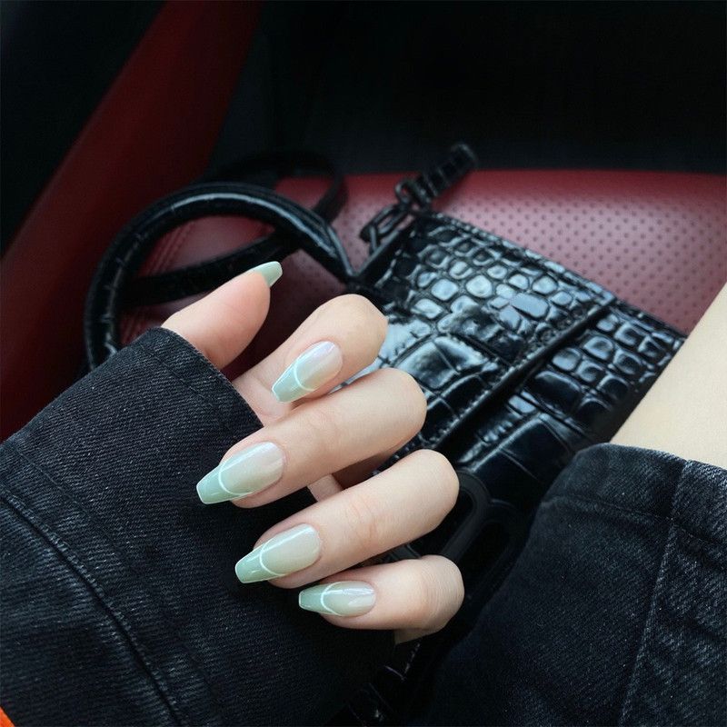 Jewels Beauty Artificial Nail UV Gel Finish False Acrylic Extension Nails Set of 24 Resuable sea green  (Pack of 24)