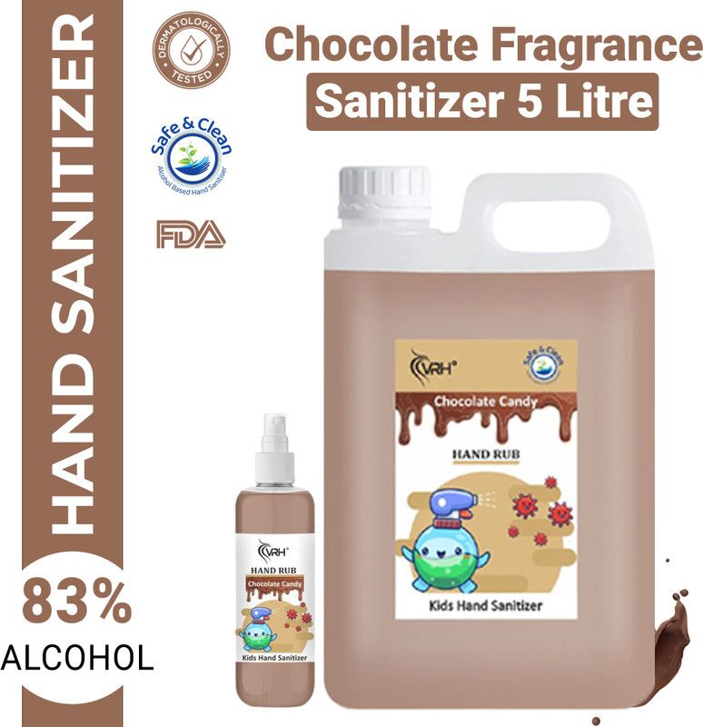 vrh Chocolate Fragrance 5L + 100mL Sanitizer Combo Pack Contains 83% Alcohol Non Stick Disinfectant Liquid Sanitizer Instant Kills 99.9% Germs, Virus & Bacteria | Provides 100% Effective Protection Hand Sanitizer Can  (2 x 2550 ml)