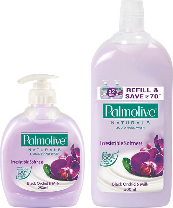 PALMOLIVE Naturals Hand Wash Black Orchid & Milk - 250 ml Pump with Naturals Hand Wash Black Orchid & Milk - 500 ml Refill Hand Wash Bottle  (2 x 375 ml)