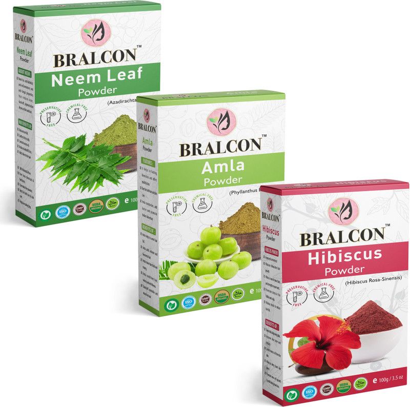 BRALCON Organic Neem Leaf Powder, Amla Powder, Hibiscus Powder Combo- (100g x 3 Pack)|  (300 g)