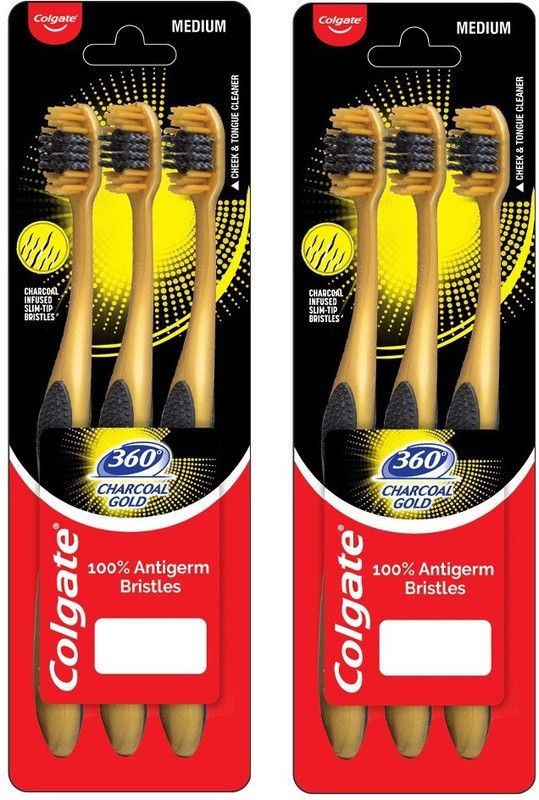 Colgate 360 Charcoal Gold Combo Packs Soft Toothbrush  (6 Toothbrushes)