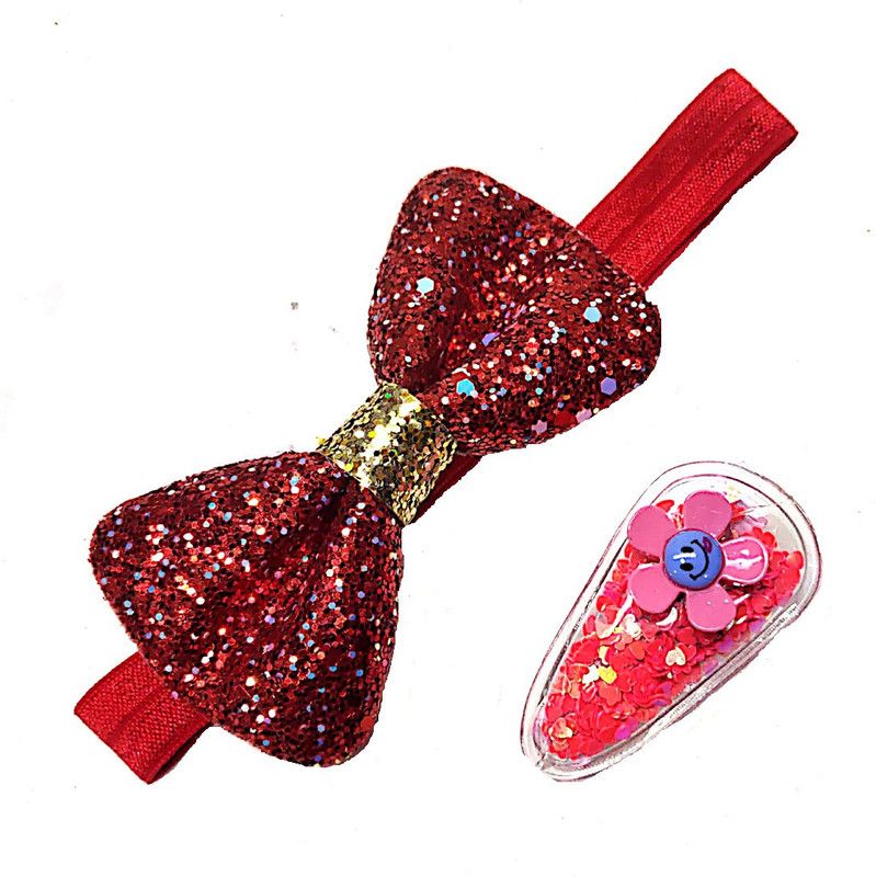 Proplady Shining Bow Combo (Pack of 2) Glittering Party Bow Head Band & Stylish Aliigator Hair Clip for Newborns and Baby Girls|Wedding Hair Head Band  (Red)
