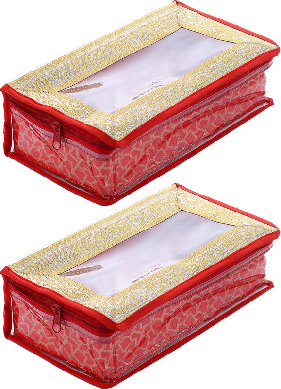 KUBER INDUSTRIES Brocade Hardboard 2 Pieces One Rod Bangle Box (Red) - CTKTC22883 Make Up Vanity Box  (Red)