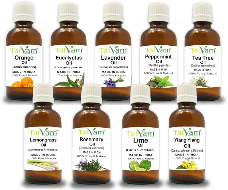 Tatvam Essential Oil Pack of 9 (15ml each) Lemon Grass, Lemon, Lavender, Orange, Tea Tree, Peppermint, Eucalyptus, Rosemary, Ylang Ylang  (15 ml)