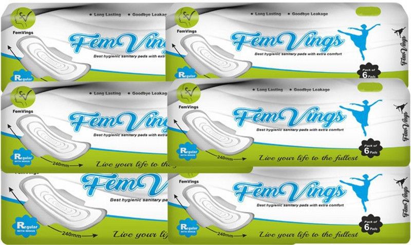 FemVings Ultra Absorb Sanitary Pad Extra Comfort Heavy Flow Disposable -Regular Pack of 6 Sanitary Pad  (Pack of 6)