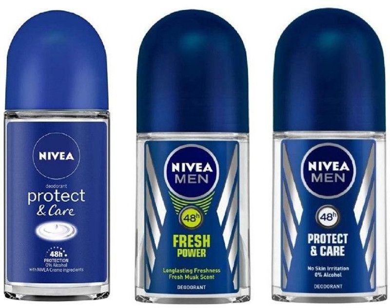 NIVEA ROLL ON - W Protect & Care , Fresh Power , Men Protect & care 50 ML Deodorant Roll-on - For Men & Women  (150 ml, Pack of 3)